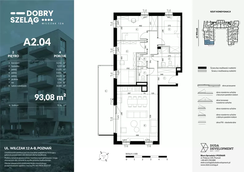 4 pokoje, mieszkanie 93,08 m², piętro 2, oferta nr A2.04, Dobry Szeląg, Poznań, Winogrady, Winogrady, ul. Wilczak 12A