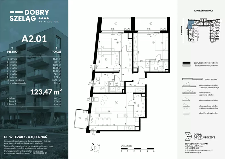 5 pokoi, mieszkanie 123,47 m², piętro 2, oferta nr A2.01, Dobry Szeląg, Poznań, Winogrady, Winogrady, ul. Wilczak 12A