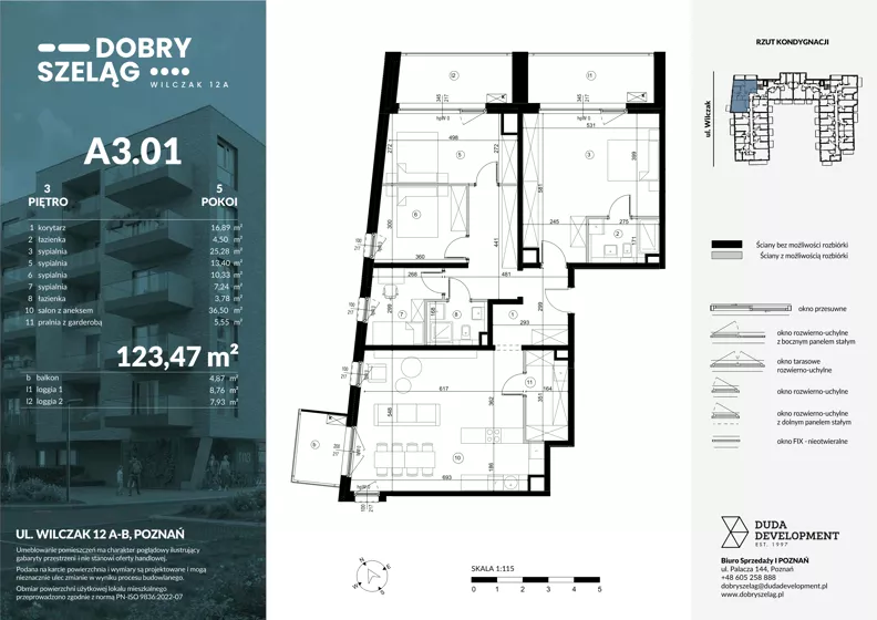 5 pokoi, mieszkanie 123,47 m², piętro 3, oferta nr A3.01, Dobry Szeląg, Poznań, Winogrady, Winogrady, ul. Wilczak 12A