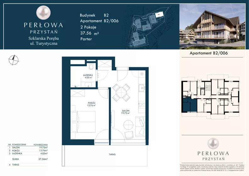 2 pokoje, lokal inwestycyjny 37,56 m², parter, oferta nr B2/006, Perłowa Przystań Szklarska Poręba, Szklarska Poręba, ul. Turystyczna 26a