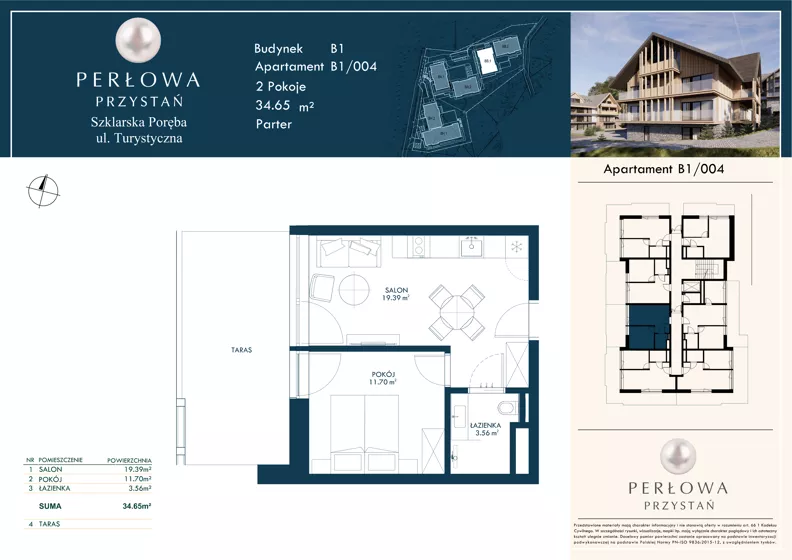 2 pokoje, lokal inwestycyjny 34,65 m², parter, oferta nr B1/004, Perłowa Przystań Szklarska Poręba, Szklarska Poręba, ul. Turystyczna 26a