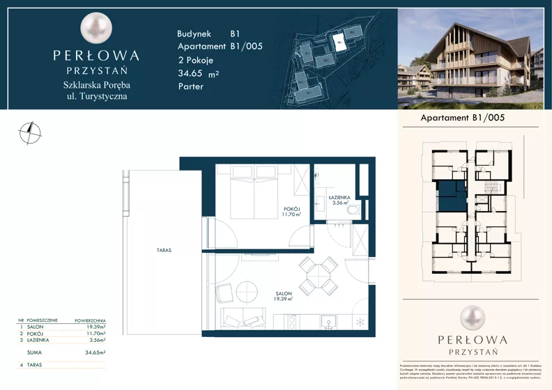 2 pokoje, lokal inwestycyjny 34,65 m², parter, oferta nr B1/005, Perłowa Przystań Szklarska Poręba, Szklarska Poręba, ul. Turystyczna 26a