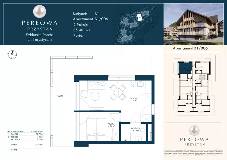2 pokoje, lokal inwestycyjny 35,40 m², parter, oferta nr B1/006, Perłowa Przystań Szklarska Poręba, Szklarska Poręba, ul. Turystyczna 26a
