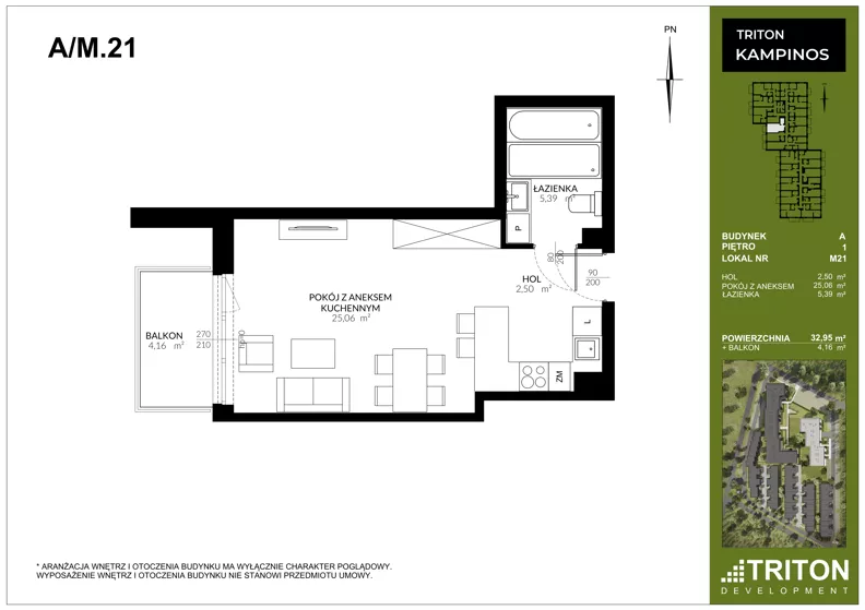 1 pokój, mieszkanie 32,95 m², piętro 1, oferta nr A_M21, Triton Kampinos III, Łomna-Las, ul. Wiśniowa 5
