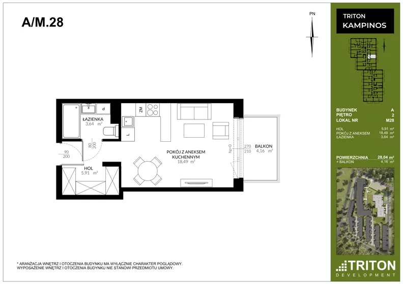 1 pokój, mieszkanie 28,04 m², piętro 2, oferta nr A_M28, Triton Kampinos III, Łomna-Las, ul. Wiśniowa 5