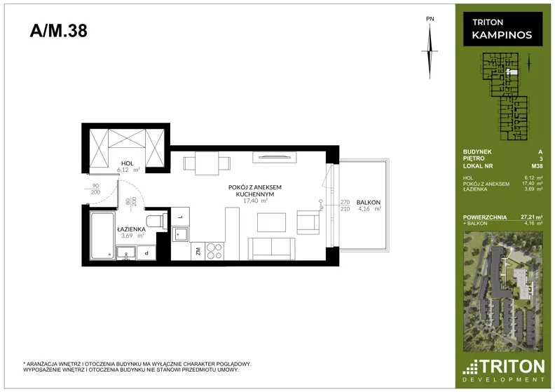 1 pokój, mieszkanie 27,21 m², piętro 3, oferta nr A_M38, Triton Kampinos III, Łomna-Las, ul. Wiśniowa 5