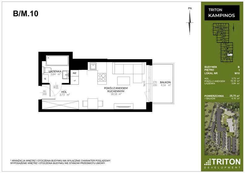 1 pokój, mieszkanie 25,75 m², piętro 1, oferta nr B_M10, Triton Kampinos III, Łomna-Las, ul. Wiśniowa 5
