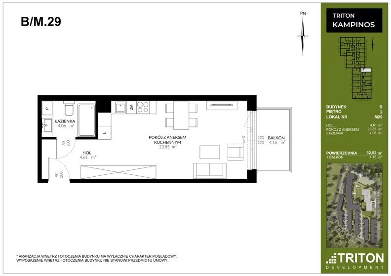 1 pokój, mieszkanie 32,52 m², piętro 2, oferta nr B_M29, Triton Kampinos III, Łomna-Las, ul. Wiśniowa 5