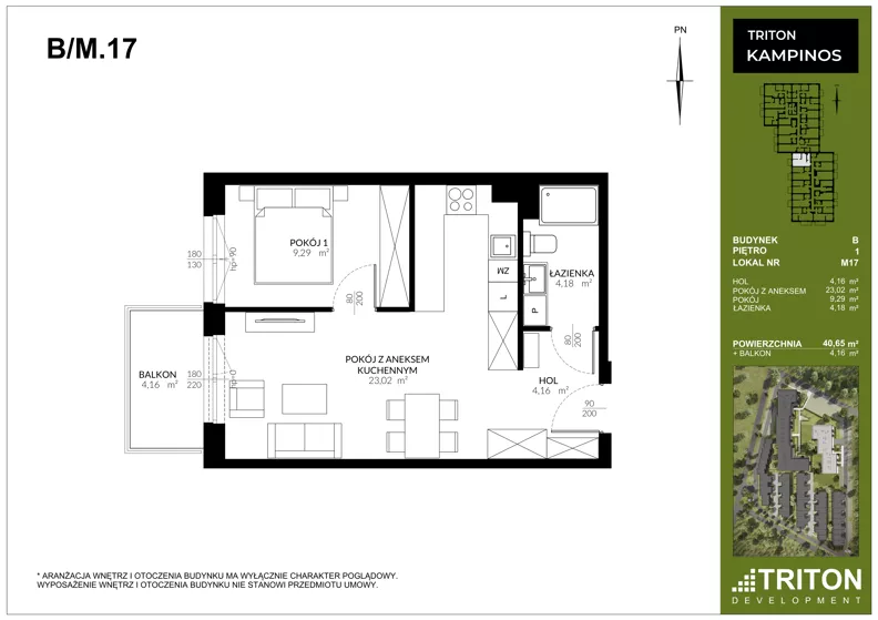 2 pokoje, mieszkanie 40,65 m², piętro 1, oferta nr B_M17, Triton Kampinos III, Łomna-Las, ul. Wiśniowa 5