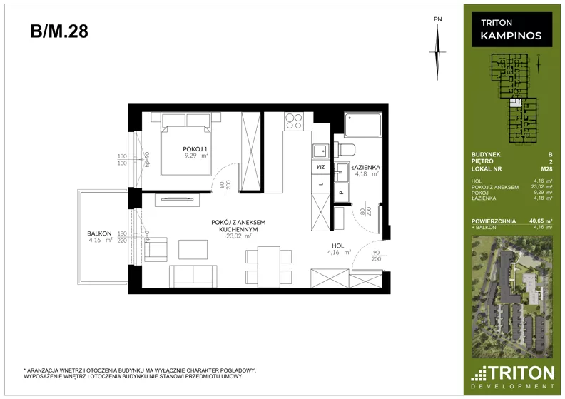 2 pokoje, mieszkanie 40,65 m², piętro 2, oferta nr B_M28, Triton Kampinos III, Łomna-Las, ul. Wiśniowa 5