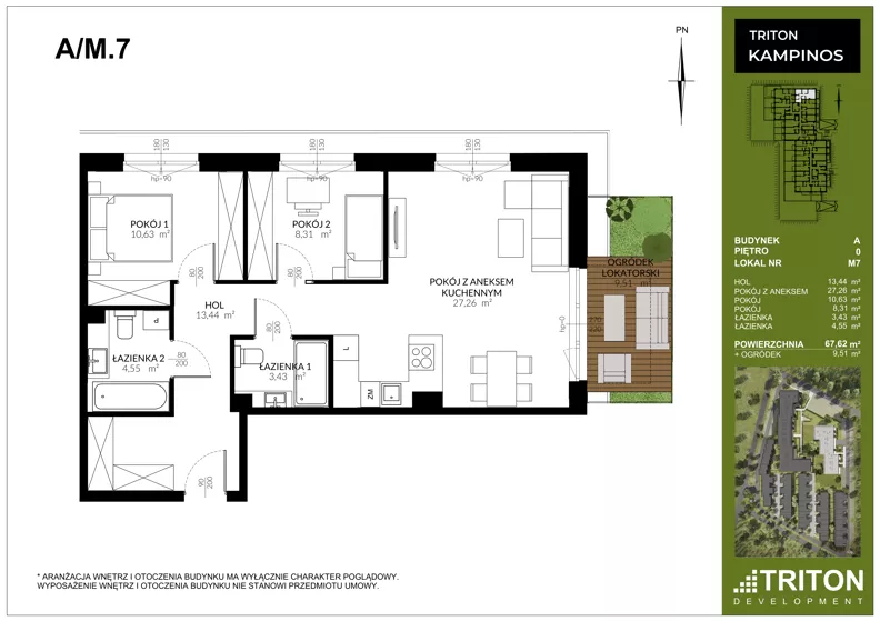3 pokoje, mieszkanie 67,62 m², parter, oferta nr A_M7, Triton Kampinos III, Łomna-Las, ul. Wiśniowa 5