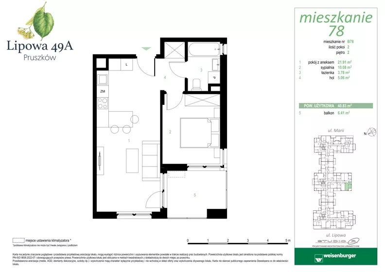 2 pokoje, mieszkanie 40,83 m², piętro 2, oferta nr 78, Lipowa 49A, Pruszków, Ostoja, ul. Lipowa 49A