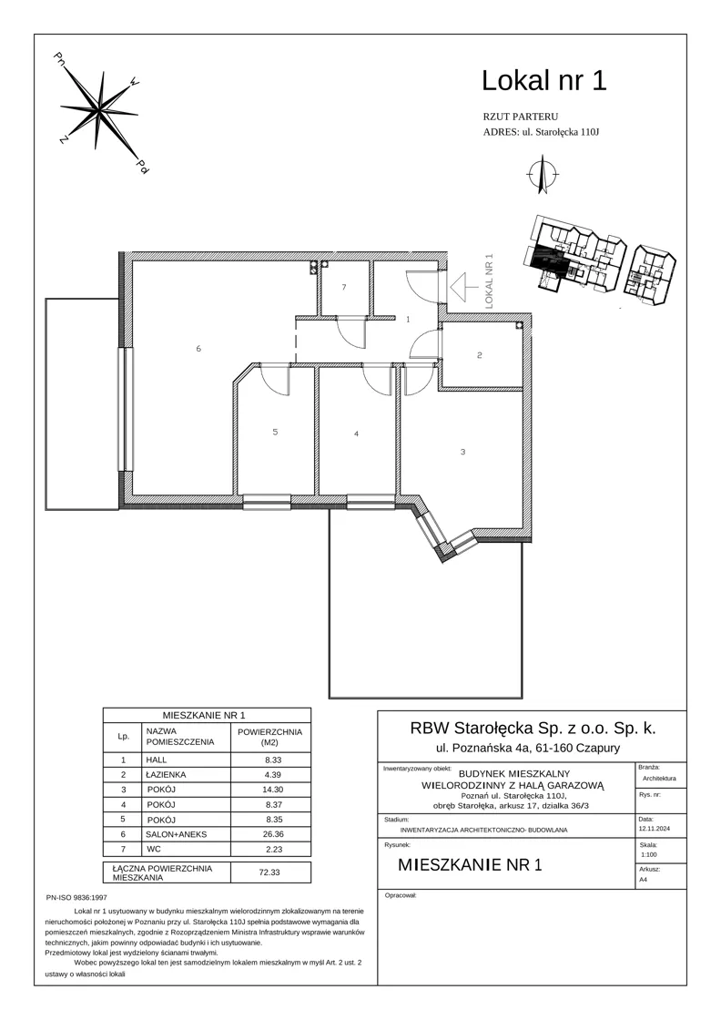 4 pokoje, mieszkanie 72,33 m², parter, oferta nr 4-4/1., River House, Poznań, Starołęka-Minikowo-Marlewo, ul. Starołęcka 110