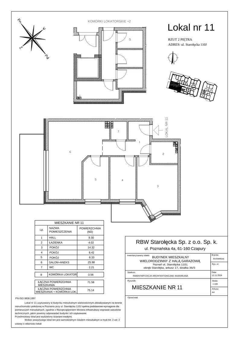 4 pokoje, mieszkanie 71,58 m², piętro 2, oferta nr 4-4/11., River House, Poznań, Starołęka-Minikowo-Marlewo, ul. Starołęcka 110