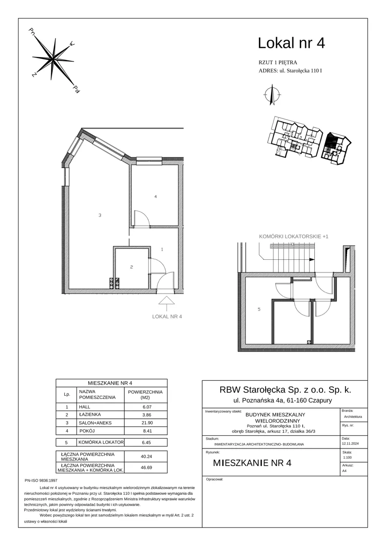 2 pokoje, mieszkanie 40,24 m², piętro 1, oferta nr 9-9/4., River House, Poznań, Starołęka-Minikowo-Marlewo, ul. Starołęcka 110