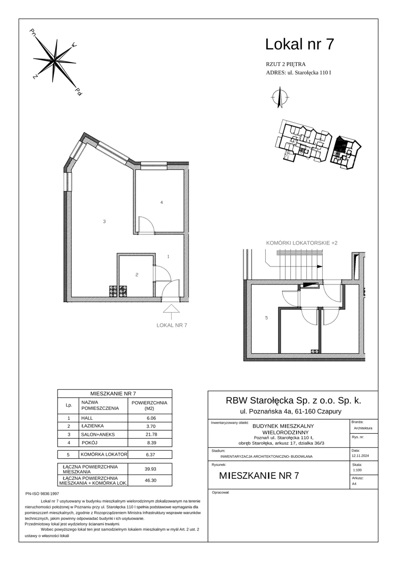 2 pokoje, mieszkanie 39,93 m², piętro 2, oferta nr 9-9/7., River House, Poznań, Starołęka-Minikowo-Marlewo, ul. Starołęcka 110