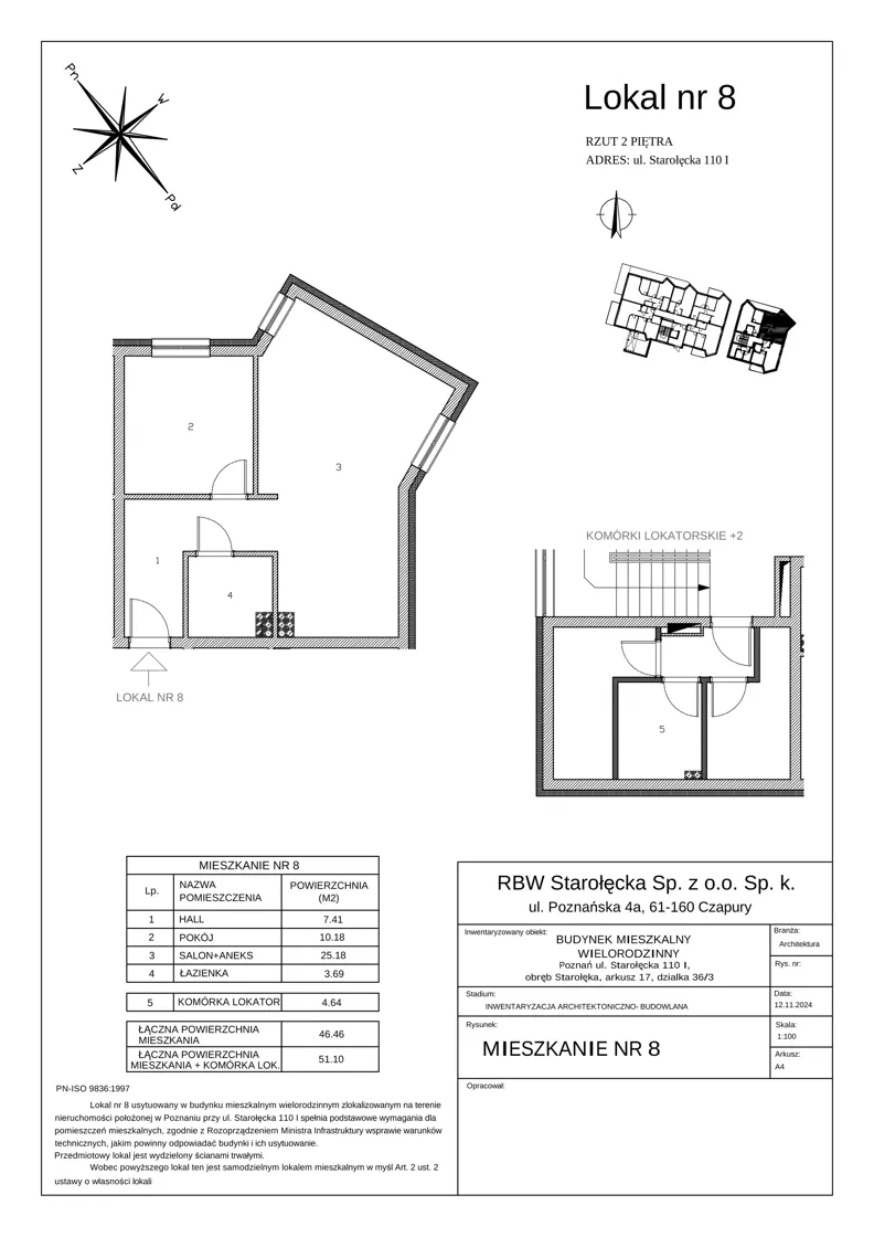 2 pokoje, mieszkanie 46,46 m², piętro 2, oferta nr 9-9/8., River House, Poznań, Starołęka-Minikowo-Marlewo, ul. Starołęcka 110