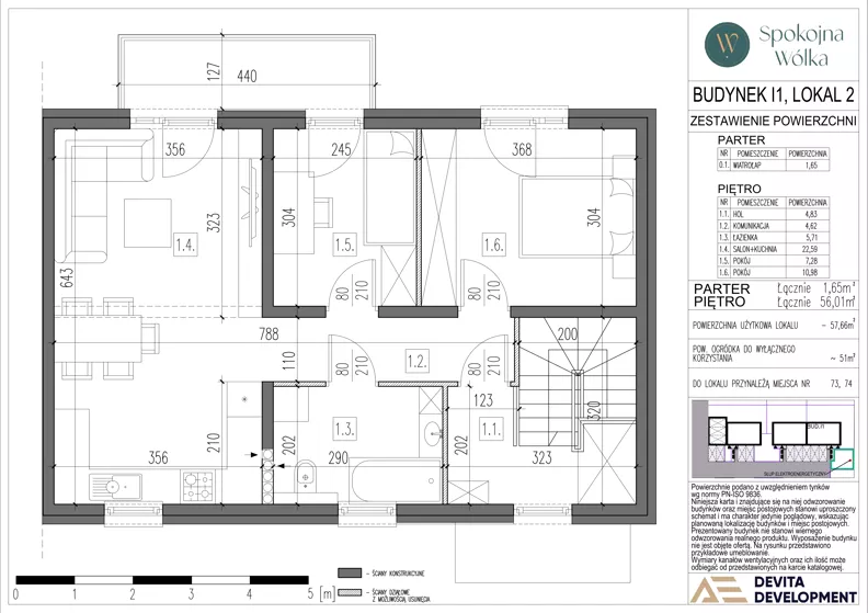 3 pokoje, mieszkanie 57,66 m², piętro 1, oferta nr I1.2, Spokojna Wólka etap 6 i 7, Wólka Kosowska, ul. Nadrzeczna