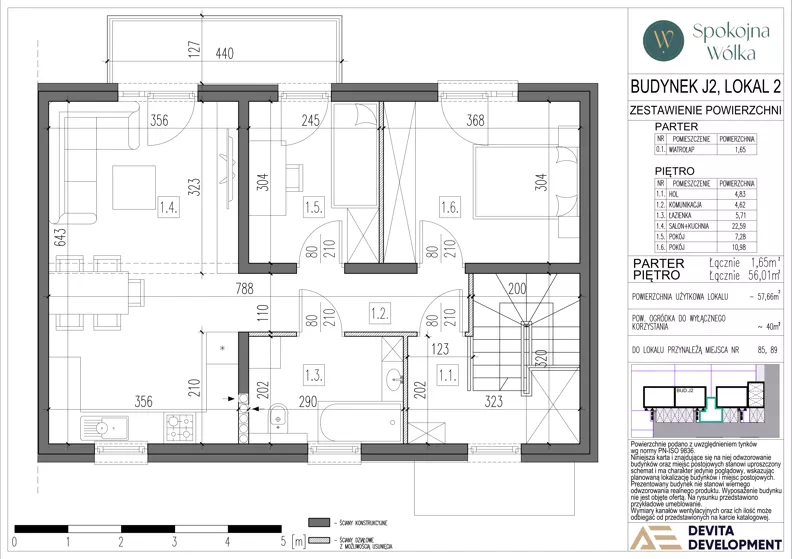 3 pokoje, mieszkanie 57,66 m², piętro 1, oferta nr J2.2, Spokojna Wólka etap 6 i 7, Wólka Kosowska, ul. Nadrzeczna