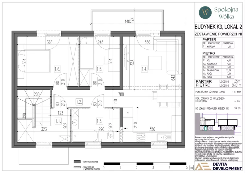 3 pokoje, mieszkanie 57,66 m², piętro 1, oferta nr K3.2, Spokojna Wólka etap 6 i 7, Wólka Kosowska, ul. Nadrzeczna
