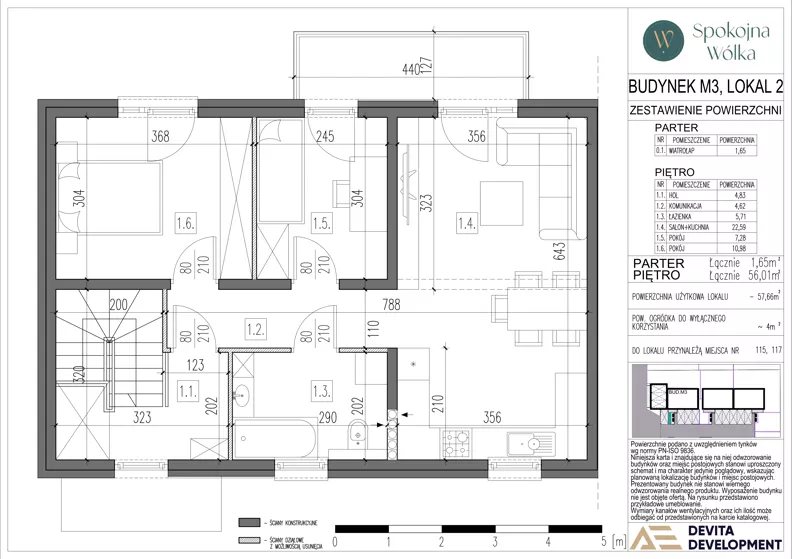 3 pokoje, mieszkanie 57,66 m², piętro 1, oferta nr M3.2, Spokojna Wólka etap 6 i 7, Wólka Kosowska, ul. Nadrzeczna