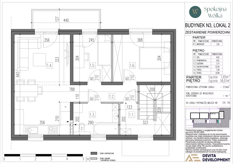 3 pokoje, mieszkanie 57,66 m², piętro 1, oferta nr N3.2, Spokojna Wólka etap 6 i 7, Wólka Kosowska, ul. Nadrzeczna