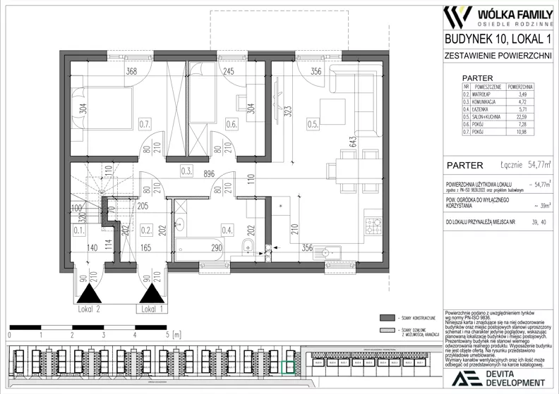 3 pokoje, mieszkanie 54,77 m², parter, oferta nr 10 lokal 1, Wólka Family, Wólka Kosowska, ul. Nadrzeczna