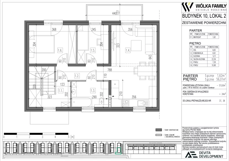 3 pokoje, mieszkanie 57,63 m², piętro 1, oferta nr 10 lokal 2, Wólka Family, Wólka Kosowska, ul. Nadrzeczna