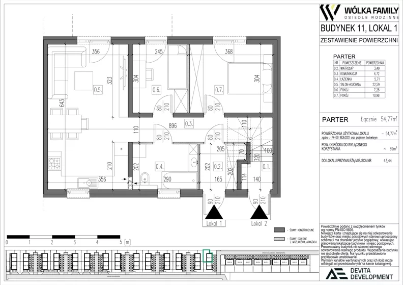 3 pokoje, mieszkanie 54,77 m², parter, oferta nr 11 lokal 1, Wólka Family, Wólka Kosowska, ul. Nadrzeczna