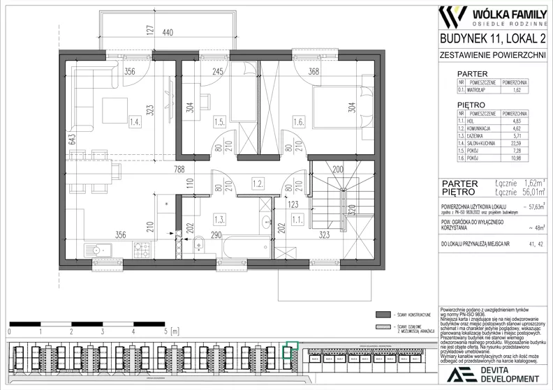 3 pokoje, mieszkanie 57,63 m², piętro 1, oferta nr 11 lokal 2, Wólka Family, Wólka Kosowska, ul. Nadrzeczna