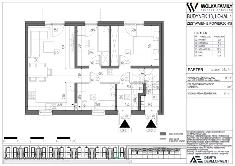 3 pokoje, mieszkanie 54,77 m², parter, oferta nr 13 lokal 1, Wólka Family, Wólka Kosowska, ul. Nadrzeczna