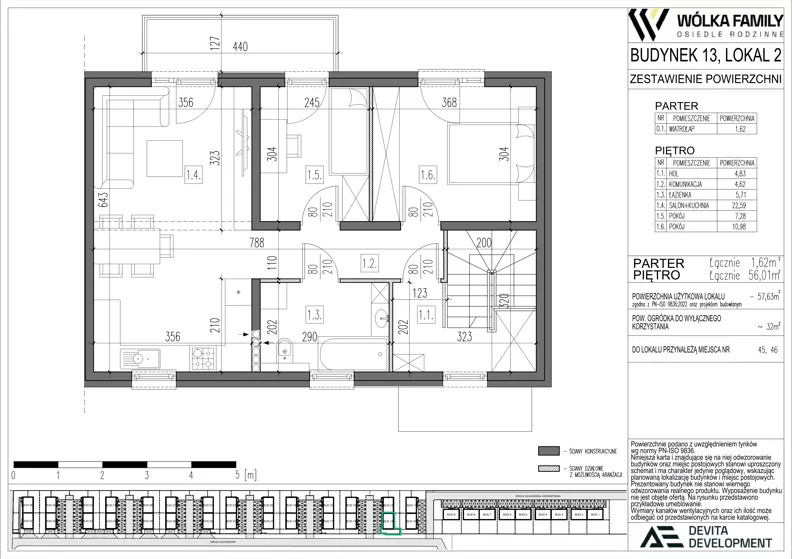3 pokoje, mieszkanie 57,63 m², piętro 1, oferta nr 13 lokal 2, Wólka Family, Wólka Kosowska, ul. Nadrzeczna