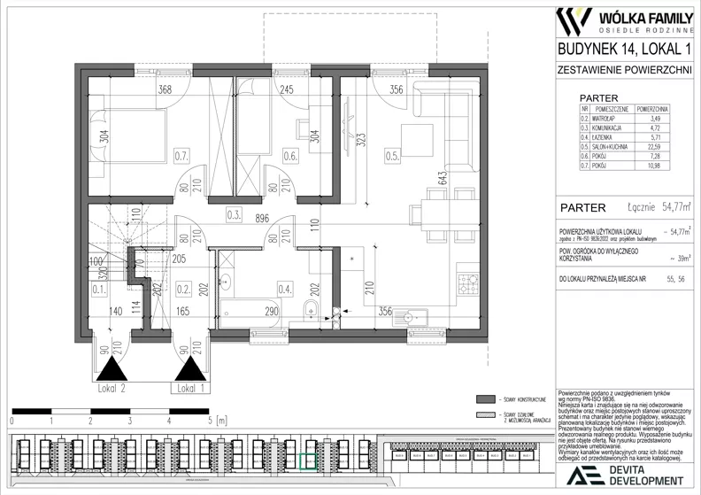 3 pokoje, mieszkanie 54,77 m², parter, oferta nr 14 lokal 1, Wólka Family, Wólka Kosowska, ul. Nadrzeczna