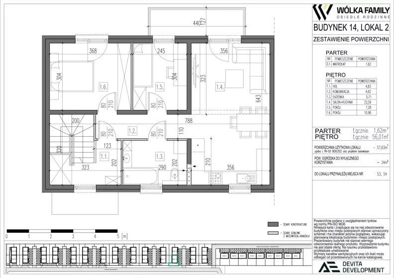 3 pokoje, mieszkanie 57,63 m², piętro 1, oferta nr 14 lokal 2, Wólka Family, Wólka Kosowska, ul. Nadrzeczna