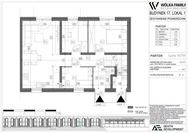 3 pokoje, mieszkanie 54,77 m², parter, oferta nr 17 lokal 1, Wólka Family, Wólka Kosowska, ul. Nadrzeczna