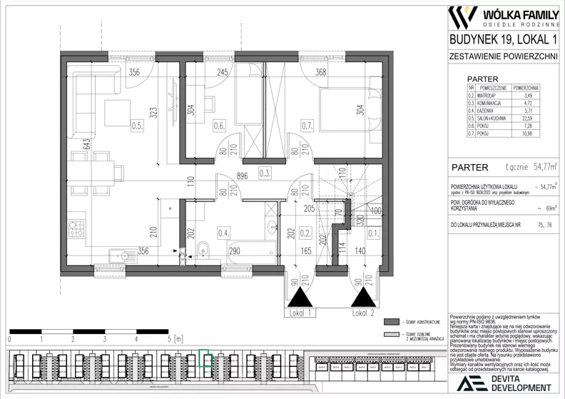 3 pokoje, mieszkanie 54,77 m², parter, oferta nr 19 lokal 1, Wólka Family, Wólka Kosowska, ul. Nadrzeczna