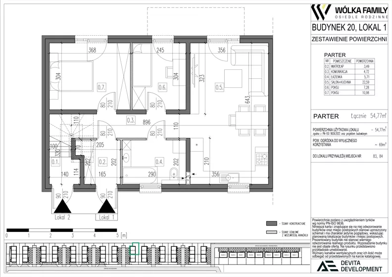 3 pokoje, mieszkanie 54,77 m², parter, oferta nr 20 lokal 1, Wólka Family, Wólka Kosowska, ul. Nadrzeczna