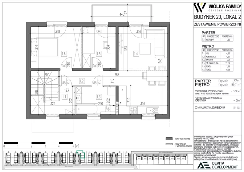3 pokoje, mieszkanie 57,63 m², piętro 1, oferta nr 20 lokal 2, Wólka Family, Wólka Kosowska, ul. Nadrzeczna