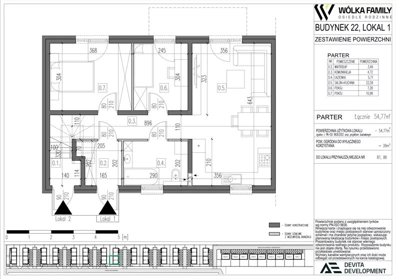 3 pokoje, mieszkanie 54,77 m², parter, oferta nr 22 lokal 1, Wólka Family, Wólka Kosowska, ul. Nadrzeczna