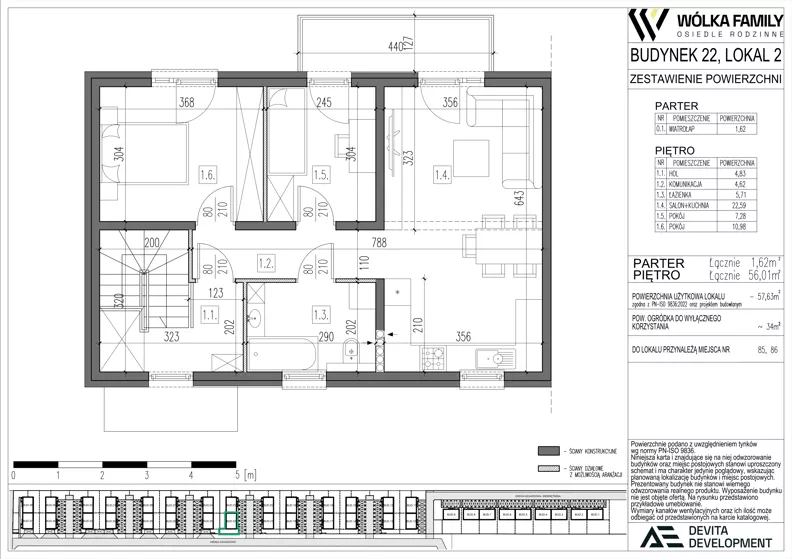 3 pokoje, mieszkanie 57,63 m², piętro 1, oferta nr 22 lokal 2, Wólka Family, Wólka Kosowska, ul. Nadrzeczna