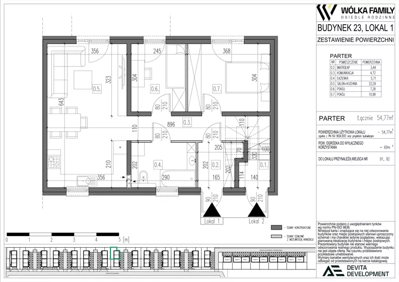 3 pokoje, mieszkanie 54,77 m², parter, oferta nr 23 lokal 1, Wólka Family, Wólka Kosowska, ul. Nadrzeczna