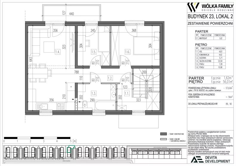 3 pokoje, mieszkanie 57,63 m², piętro 1, oferta nr 23 lokal 2, Wólka Family, Wólka Kosowska, ul. Nadrzeczna
