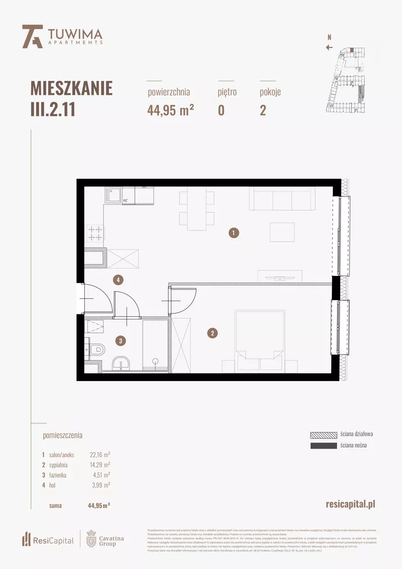 2 pokoje, mieszkanie 44,95 m², parter, oferta nr III.2.11, Apartamenty Tuwima, Łódź, Śródmieście, ul. Juliana Tuwima