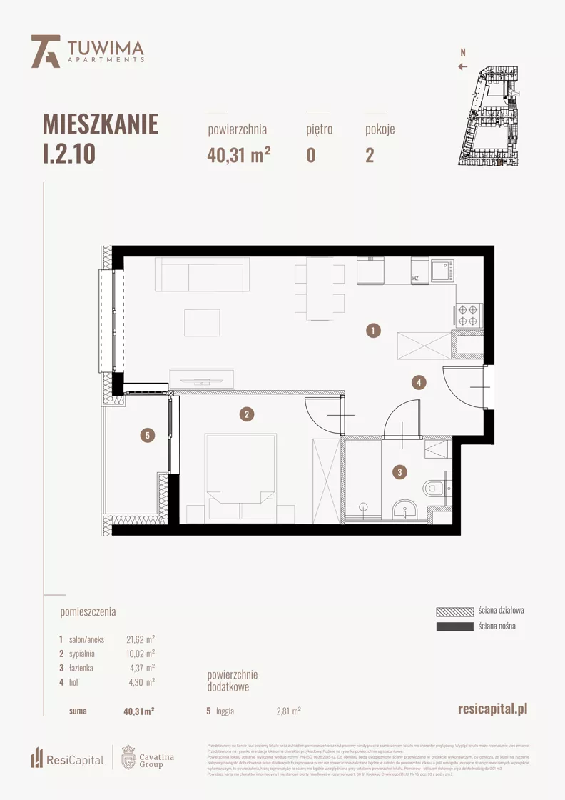 2 pokoje, mieszkanie 40,31 m², parter, oferta nr I.2.10, Apartamenty Tuwima, Łódź, Śródmieście, ul. Juliana Tuwima