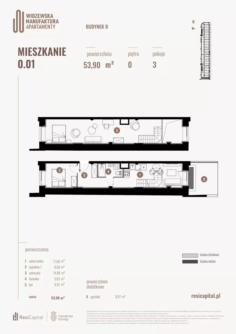 3 pokoje, mieszkanie 53,90 m², parter, oferta nr B.00.01., Wima Apartments, Łódź, Widzew, Stary Widzew, al. Piłsudskiego 135