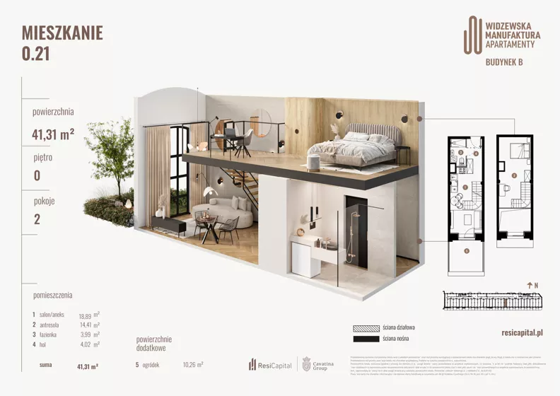 2 pokoje, mieszkanie 41,31 m², parter, oferta nr B.00.21., Wima Apartments, Łódź, Widzew, Stary Widzew, al. Piłsudskiego 135
