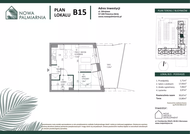 1 pokój, apartament 30,67 m², piętro 2, oferta nr B15, Nowa Palmiarnia, Polanica-Zdrój, ul. Zdrojowa