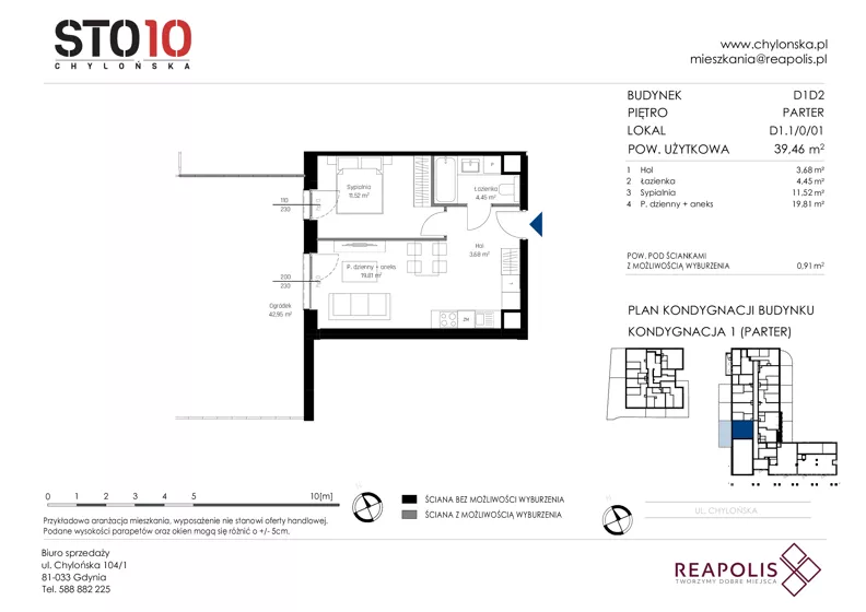 2 pokoje, mieszkanie 39,46 m², parter, oferta nr CH110/M/D1.1.0.01, STO10 Chylońska - Etap 4, Gdynia, Chylonia, ul. Chylońska 110, 110c