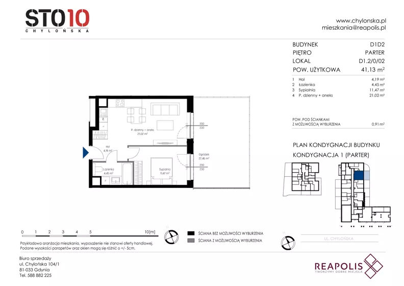 2 pokoje, mieszkanie 41,13 m², parter, oferta nr CH110/M/D1.2.0.02, STO10 Chylońska - Etap 4, Gdynia, Chylonia, ul. Chylońska 110, 110c