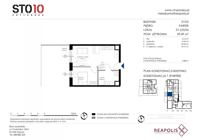 2 pokoje, mieszkanie 39,49 m², parter, oferta nr CH110/M/D1.2.0.04, STO10 Chylońska - Etap 4, Gdynia, Chylonia, ul. Chylońska 110, 110c